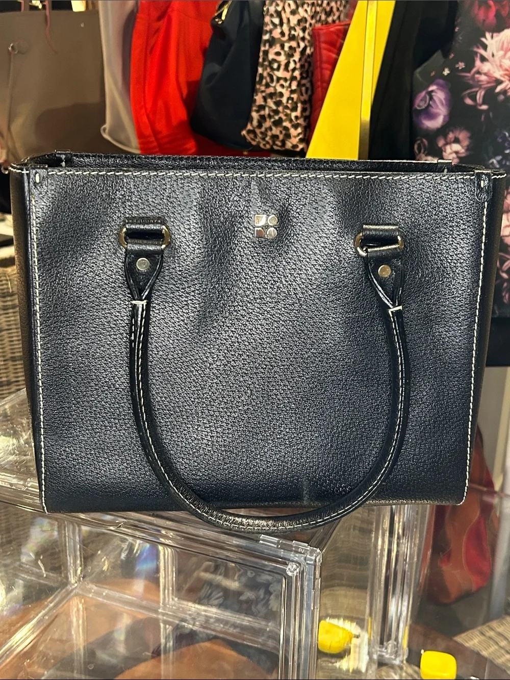 Kate Spade Black Pebbled Leather TarryTown Quinn Structured Bag 11.5”x 9.5” EUC